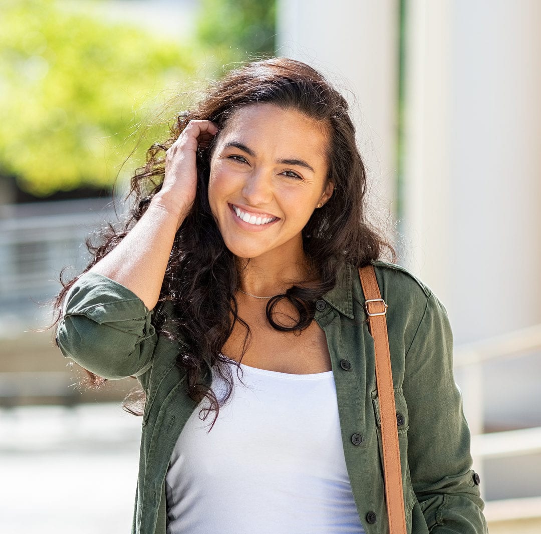 woman smiling and happy